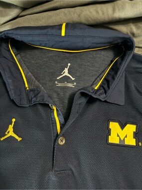 Jordan Men's Navy Polo with Yellow Accents and Michigan 'M' Patch
